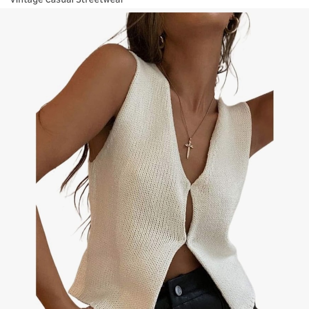Cream Sleeveless Knit Top